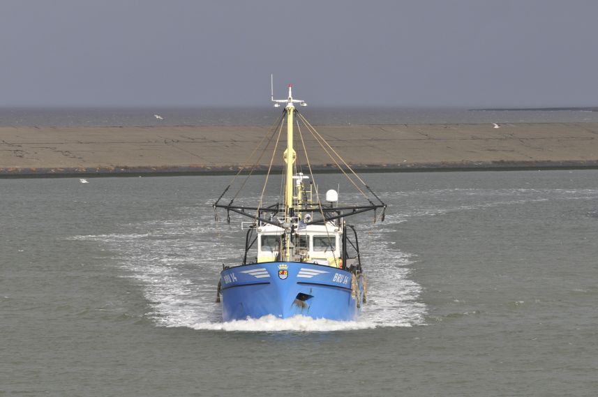 Vissersschip Bruinisse 14 verlaat de haven van Harlingen 1