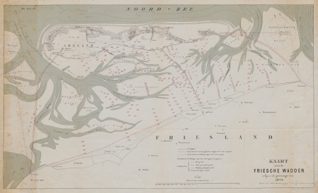 Kaart van de Friesche Wadden volgens de opnemingen van 1879 door de Maatschappij tot Landaanwinning  