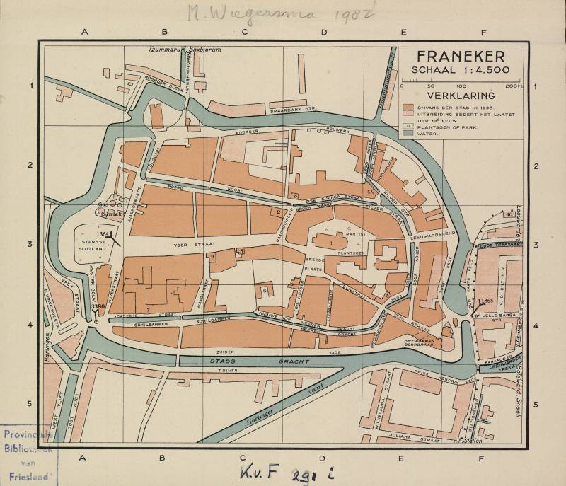 Plattegrond van Franeker begin twintigste eeuw