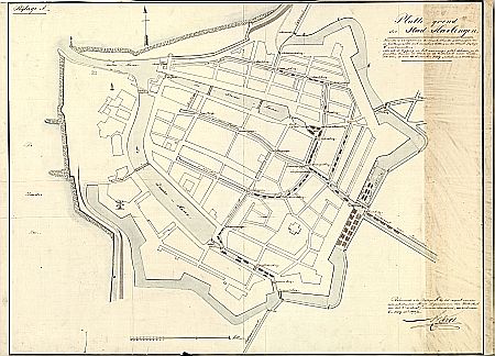 Waterstaatskaart van Harlingen (peilraaien buitengracht)