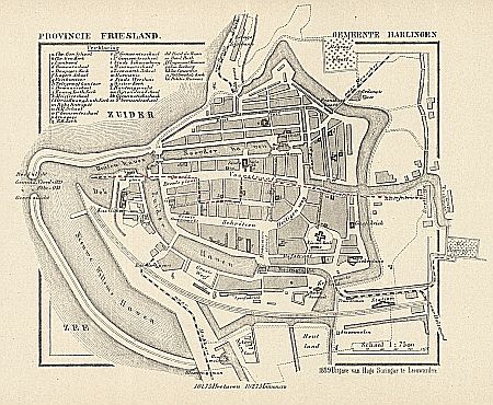 Kaart van de gemeente Harlingen in 1889