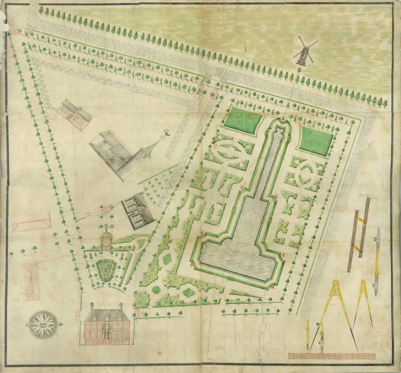 (Ontwerp-)tekening van de voortuin van bij Osingastate te Langweer