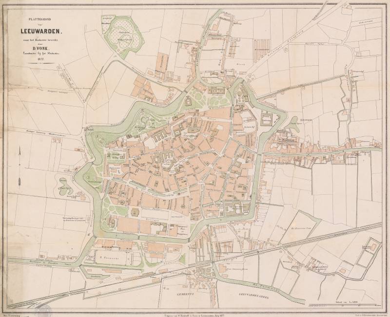 Plattegrond van Leeuwarden uit 1877