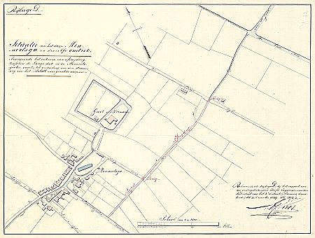 Kaart van Minnertsga met het ontwerp voor een nieuwe weg