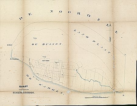 Kaart van Schiermonnikoog met daarop aangegeven het tracé van een aan te leggen zeedijk