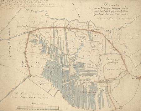 Kaart van de ontworpene bedijking van het 6e en 7e Veendistrict