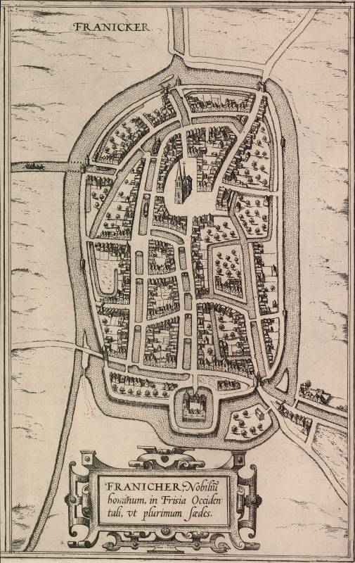 Kaart van Franeker door Braun en Hogenberg