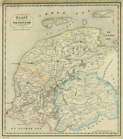 Kaart van de provincie Friesland uit 1847