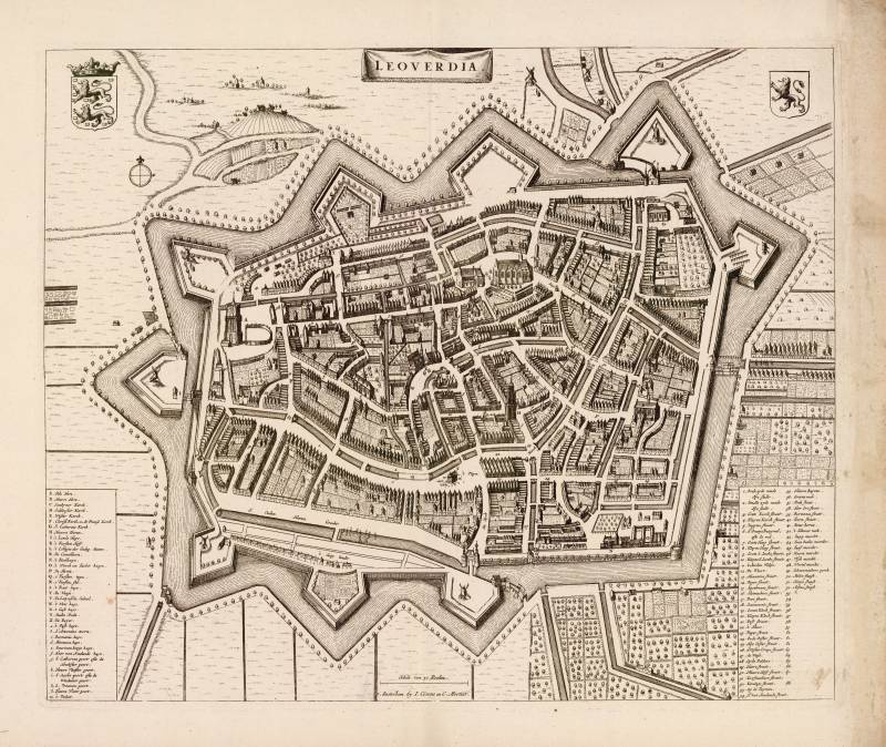 Kaart van Leeuwarden door Blaeu (uitgave Covens en Mortier)